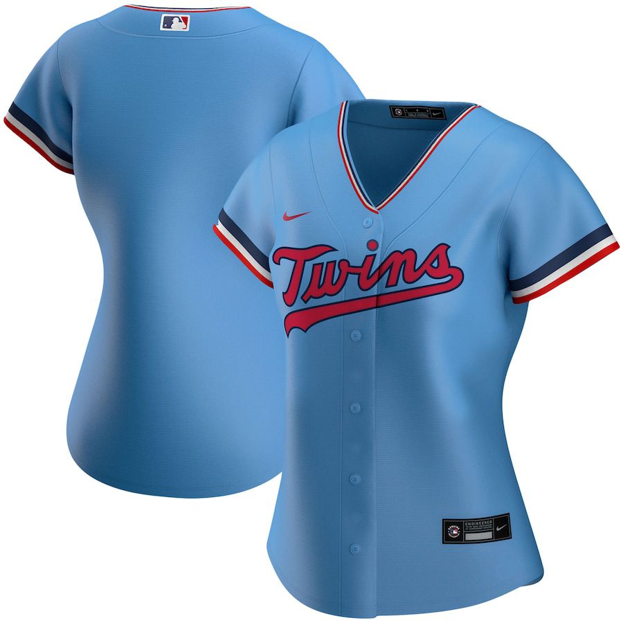 Womens Minnesota Twins Nike Light Blue Alternate Replica Team MLB Jerseys->women mlb jersey->Women Jersey